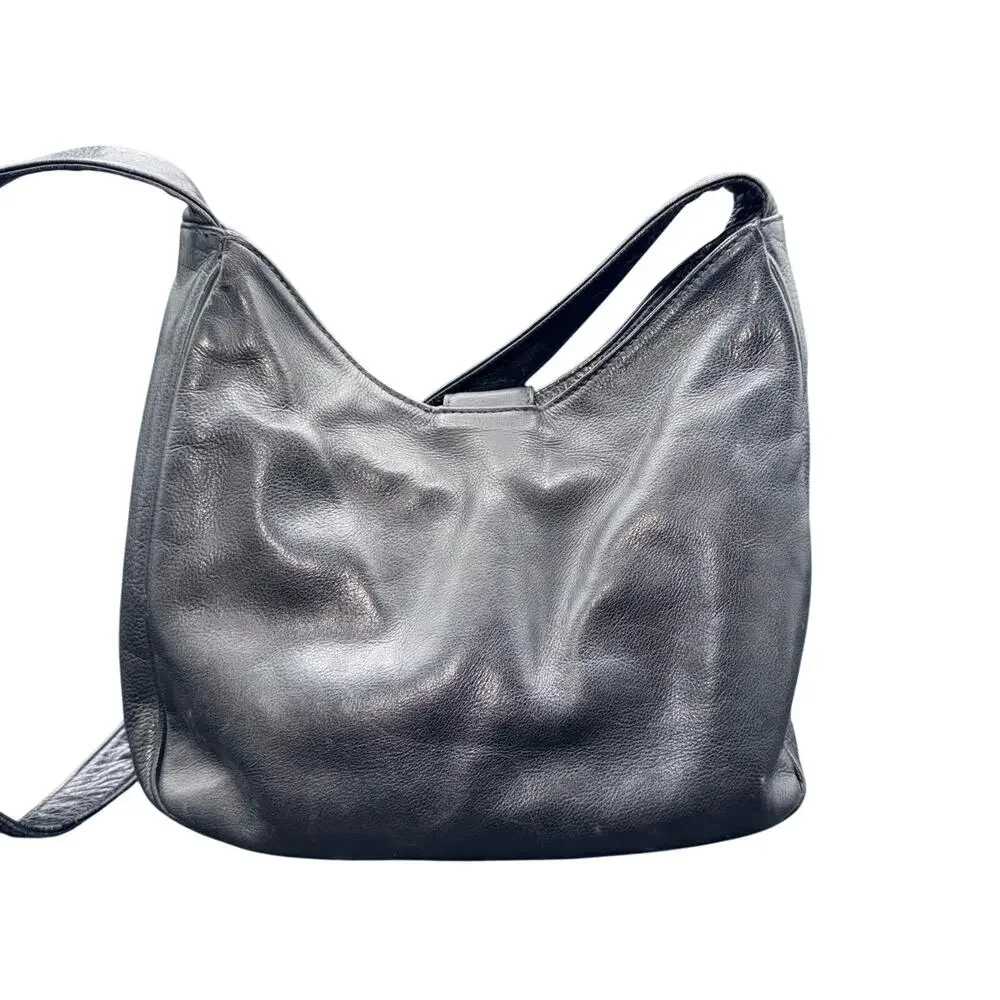 Brizzolari Black Leather Hobo Shoulder Bag Made In Italy Slouchy Purse